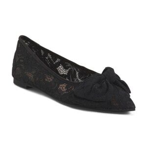 Jack Rogers Debra Black Floral Lace Detail Ballet Bow Flats